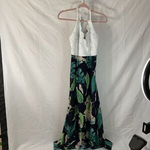 SHEIN White Lace and Green Leaf Maxi Dress